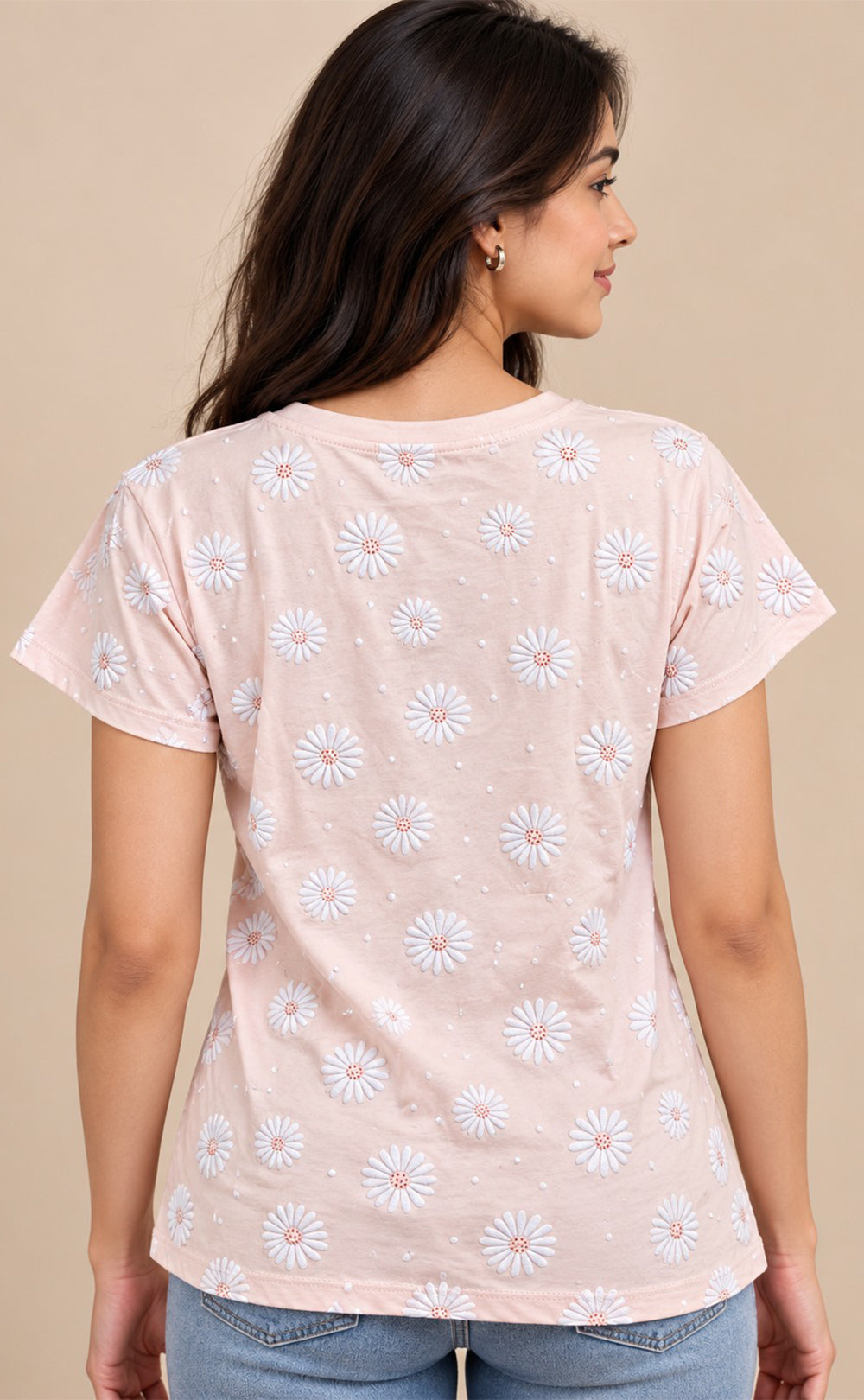 Light Pink Baniyan Floral Printed T-Shirt
