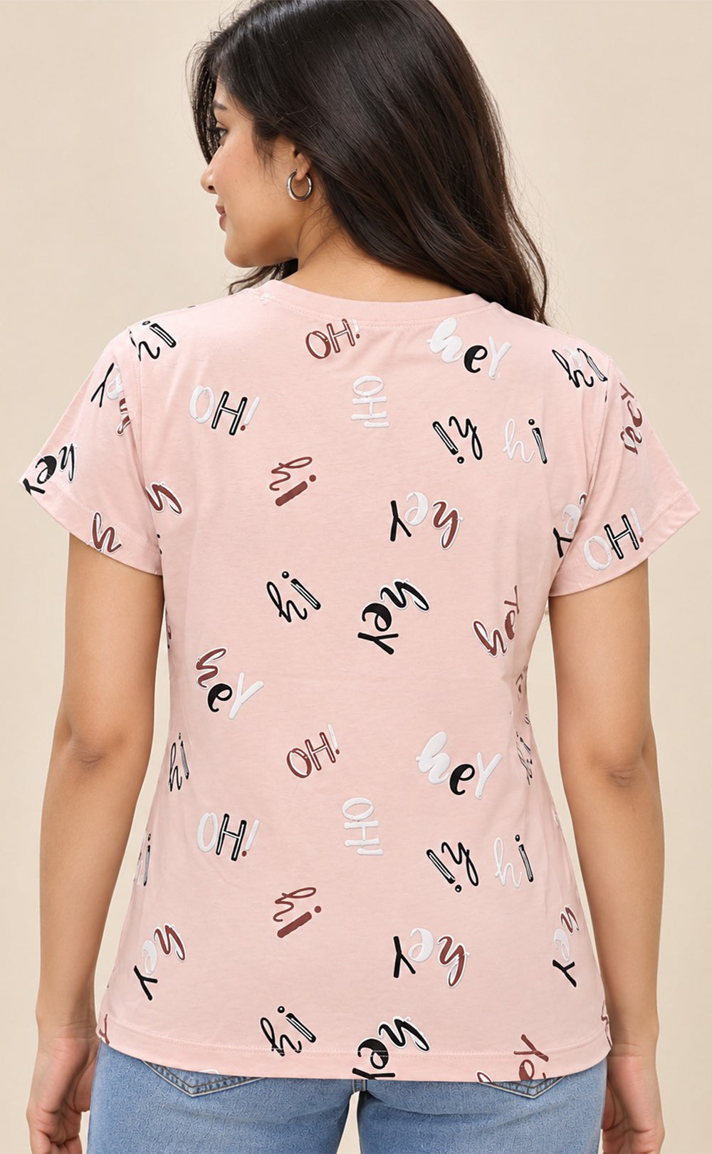 Light Rose Pink Baniyan Text Printed T-Shirt