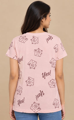 Light Pink Baniyan Cartoon Printed T-Shirt