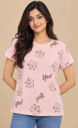 Light Pink Baniyan Cartoon Printed T-Shirt