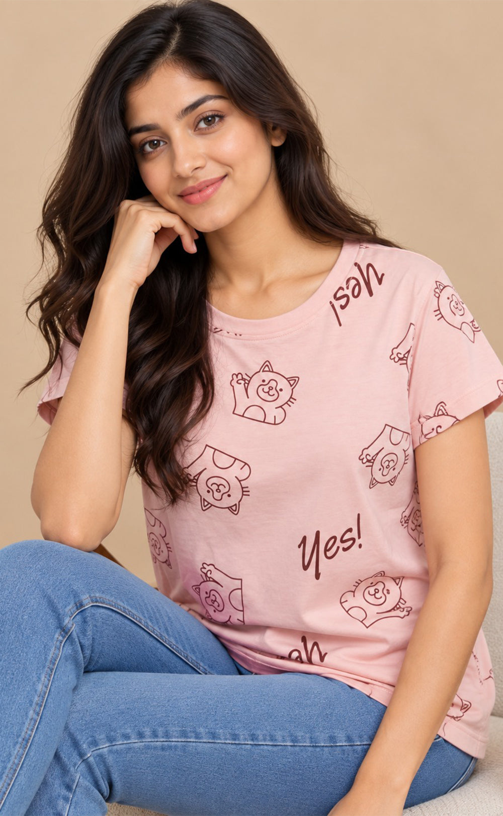Light Pink Baniyan Cartoon Printed T-Shirt