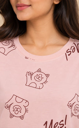 Light Pink Baniyan Cartoon Printed T-Shirt